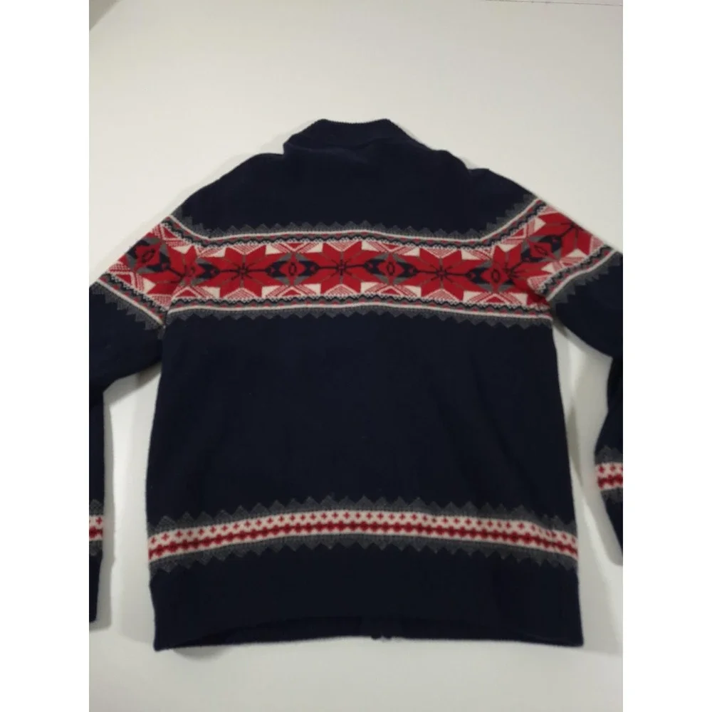 Brooks Brothers Sweater Mens M Blue Wool Full Zip Fair Isle Mock Neck Knit